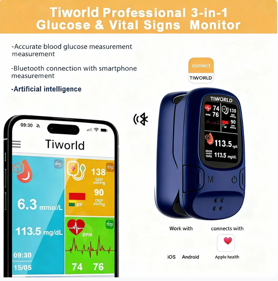 TIWORLD monitor and smartphone wellness data connection