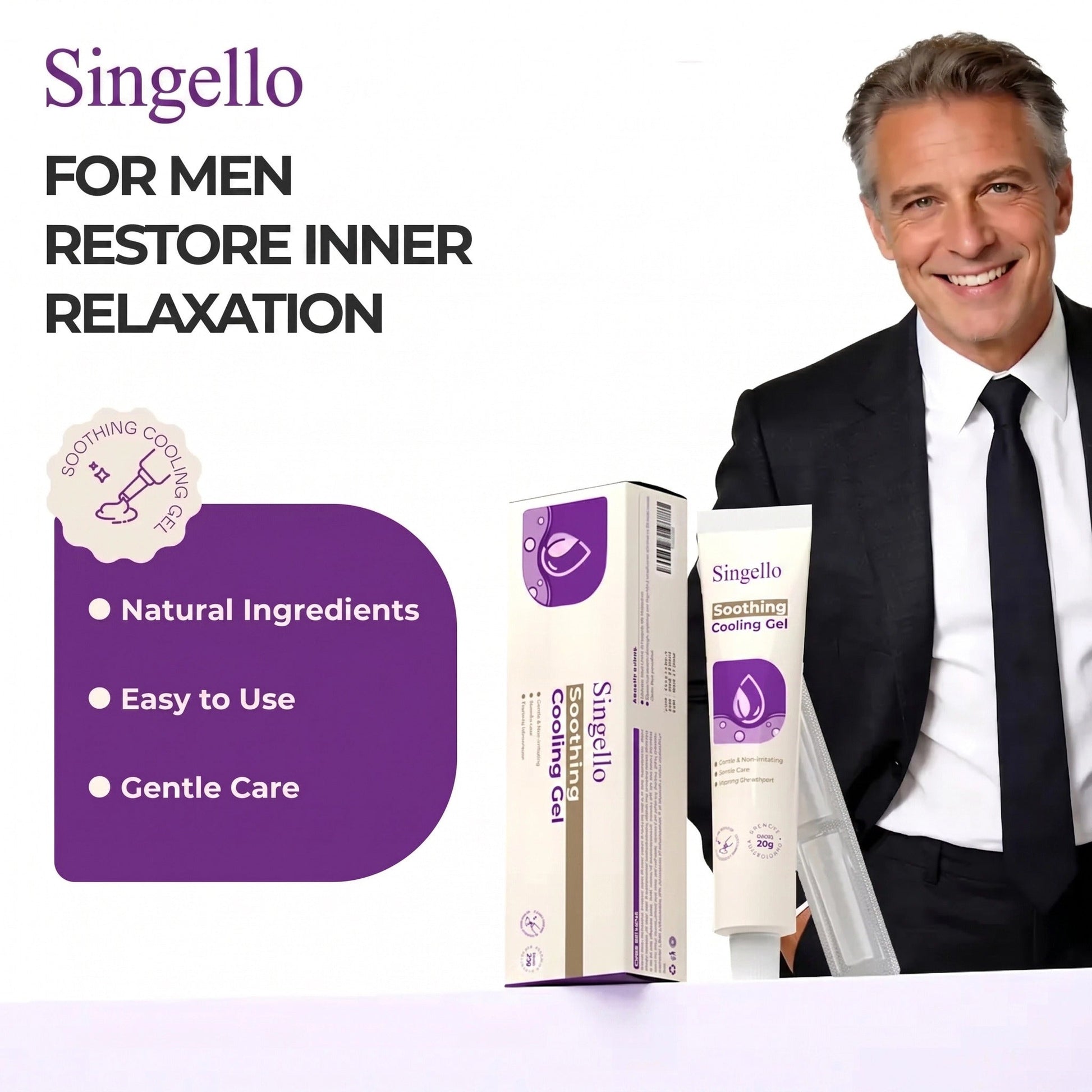 Adult man with Singello external cooling gel product