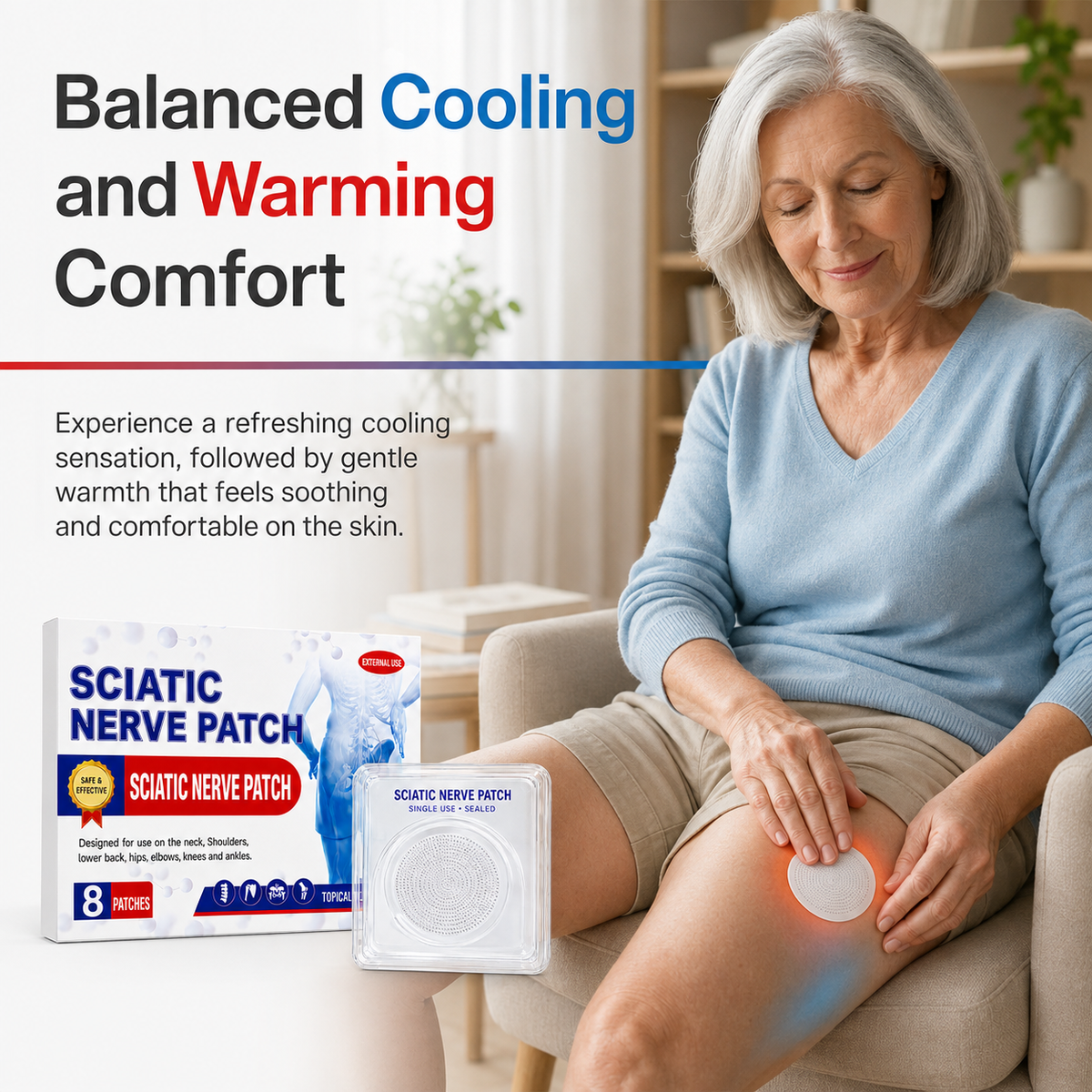 Woman applying external use patch