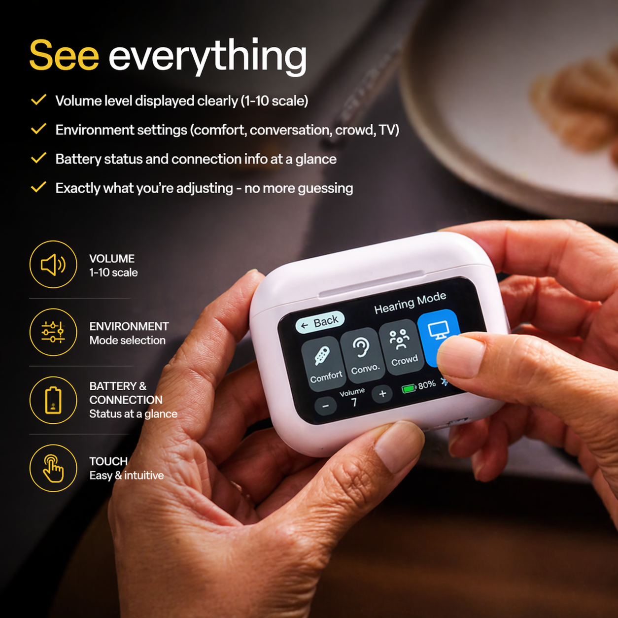 Hearing aid touchscreen controls