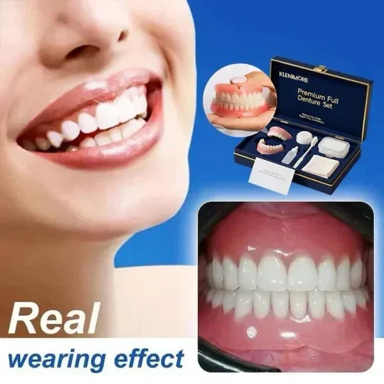 KLENIMORE denture set with a natural-looking wearing example